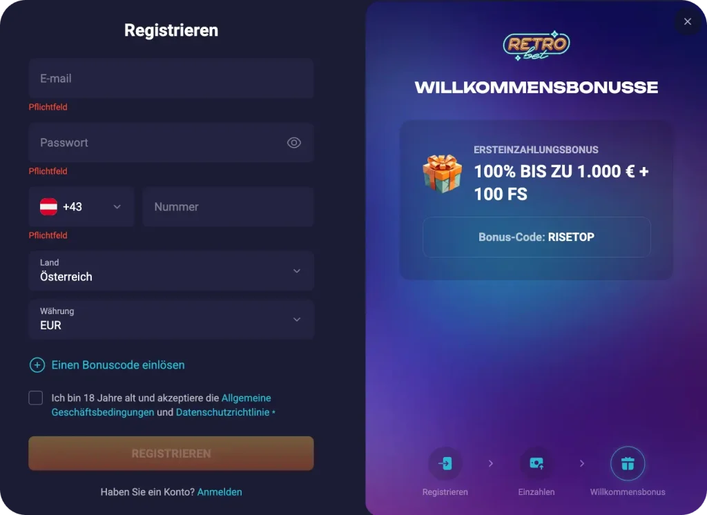 RetroBet Registrierung